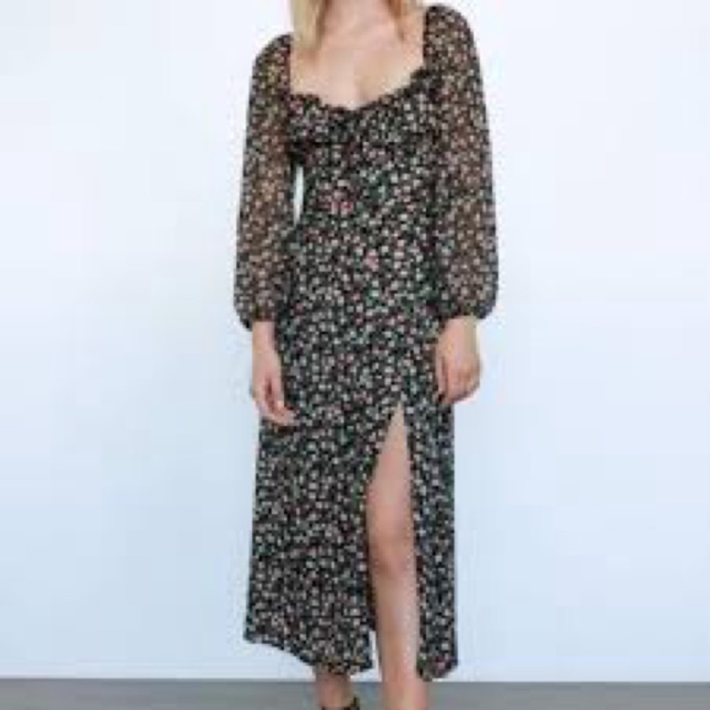 Floral Long Sleeve Dress with Slit